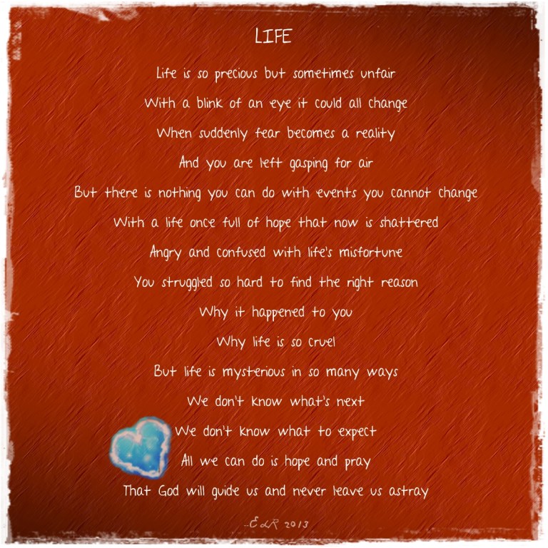 Inspired by the unexpected events in our lives that leaves us wondering and questioning why it happened to us.